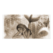 Fractal Background 3D Mermaid Brown Personalized Photo Card