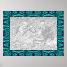 fractal turquoise photo frame poster