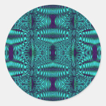 fractal turquoise round sticker