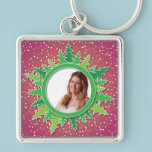 Frame with Christmas Trees on pink bg keychains