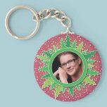 Frame with Christmas Trees on pink bg keychains