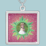 Frame with Christmas Trees on pink bg necklaces