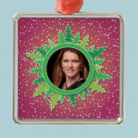 Frame with Christmas Trees on pink bg ornaments