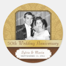 Framed Damask Golden (50th) Anniversary sticker