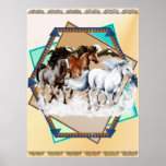Framed Horses In Snow bg Poster