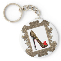 Framed Leopard Stiletto Pump Key Chain