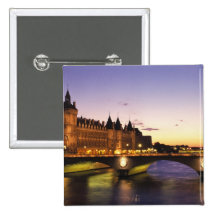 France, Paris, River Seine and Conciergerie at Pinback Buttons