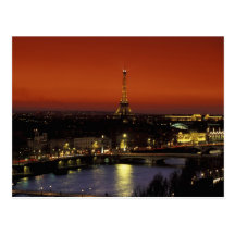 France, Paris Sunset view of Eiffel Tower and Postcards