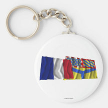 France & Yonne waving flags Keychain