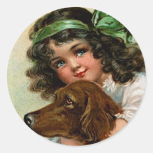 Frances Brundage: Girl with Dog Round Sticker
