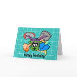 Frankenstein monkey girl in green on blue tile cards