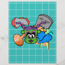 Frankenstein monkey girl in green on blue tile flyers