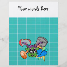 Frankenstein monkey girl in green on blue tile personalized flyer