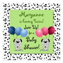 Fraternal Twins Baby Shower Invitation Green Dalma