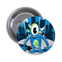 Freaky Blue Monster Button