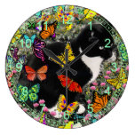 Freckles in Butterflies I - Black and White Cat Wall Clocks