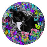 Freckles in Butterflies II - Tuxedo Kitty Cat Wall Clock