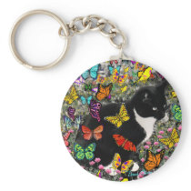 Freckles in Butterflies - Tuxedo Kitty Keychains