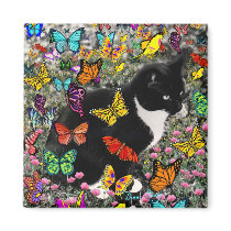 Freckles in Butterflies - Tuxedo Kitty Fridge Magnet