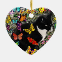 Freckles in Butterflies - Tuxedo Kitty Christmas Tree Ornaments