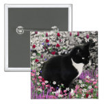 Freckles in Flowers II - Tuxedo Kitty Cat Button