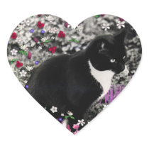 Freckles in Flowers II - Tuxedo Kitty Heart Stickers