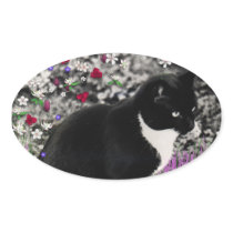 Freckles in Flowers II - Tuxedo Kitty Oval Stickers