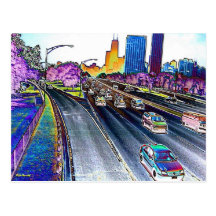 Freeway Driving in Colored Foil Post Card