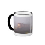 Freight Train Running in Morning Fog mugs