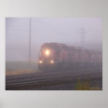 Freight Train Running in Morning Fog posters