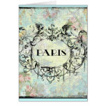 French Antique Style Rococo Design & Pink Roses Greeting Cards