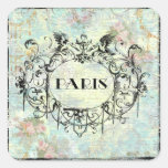 French Antique Style Rococo Design & Pink Roses Square Sticker