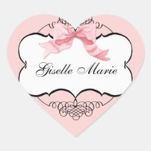 French Bow n Dots, Girl Baby Shower Sticker Seal