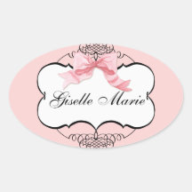 French Bow n Dots, Girl Baby Shower Sticker Seal