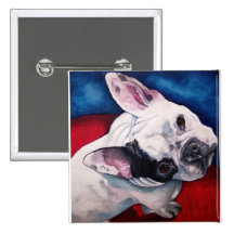 French Bulldog White with Patch Pinback Button