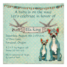 French Bulldogs  Blue Baby Invitation