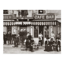 French cafe bar street scene postcards