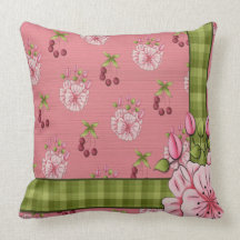 French Country Floral Plaid MoJo Throw Pillow