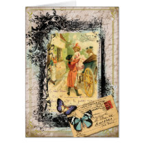 French Couple in Carriage Vintage Style Card