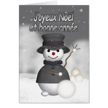 French holiday card with modern stylish snoman