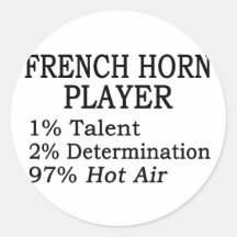 French Horn Player Hot Air Round Stickers