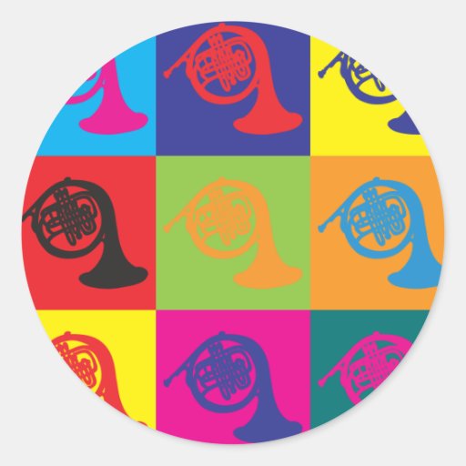 French Horn Pop Art Round Sticker