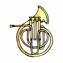 French horn type instrument front facing bell photo sculptures