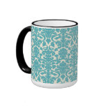 French Ornament Vintage Antique Damask Blue, White Coffee Mugs