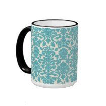 French Ornament Vintage Floral Damask Blue, White