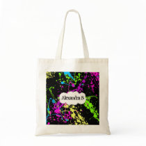 Fresh Retro Neon Paint Splatter on Black Bags
