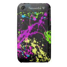 Fresh Retro Neon Paint Splatter on Black iPhone 3 Case-Mate Case