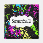 Fresh Retro Neon Paint Splatter on Black Magnets