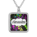 Fresh Retro Neon Paint Splatter on Black Pendants