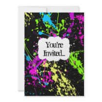 Fresh Retro Neon Paint Splatter Party Invitation